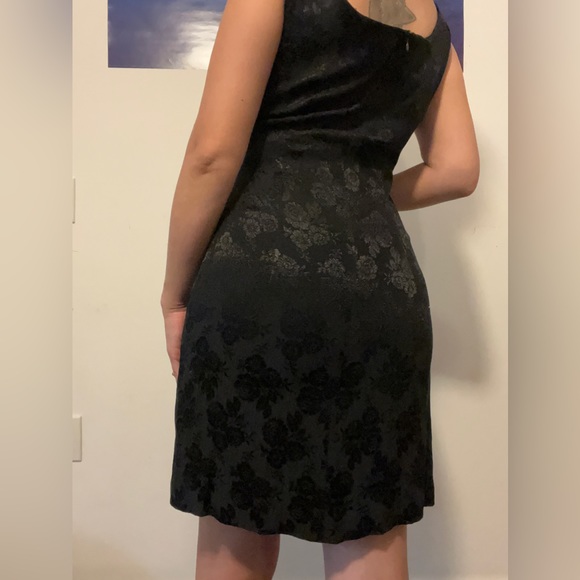 Vintage Y2K 90’s black floral square neck mini dress size 6 - Picture 4 of 4